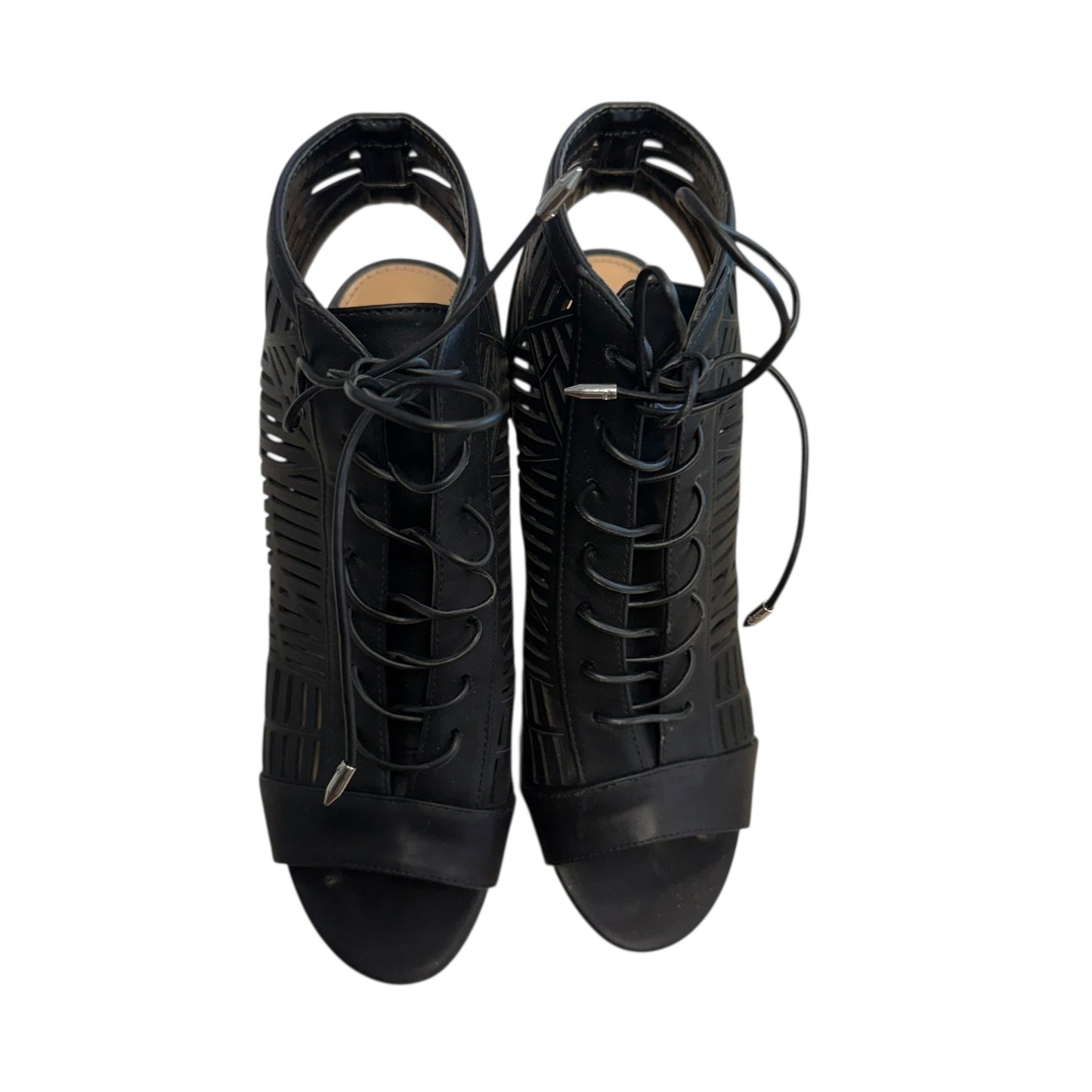 SAM EDLEMAN BLACK FAUX LEATHER ROCCO NAPPA PEEP TOE HEELS 234 SZ 9