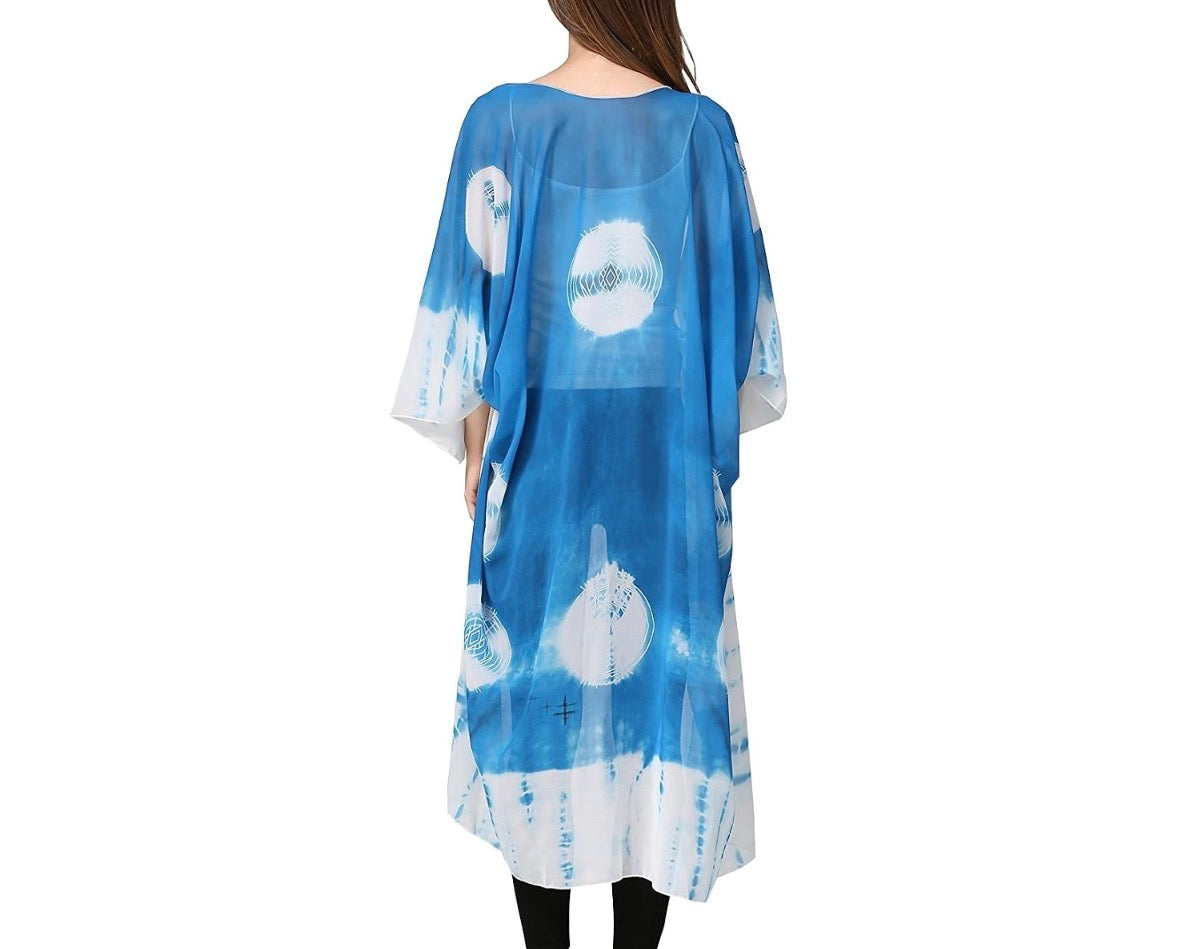 BLUE WHITE SEMI SHEER TIE DYE KIMONO 100 SMALL