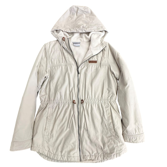 COLUMBIA TAN JACKET FULL ZIP HOODED SHERPA LINED 100 MEDIUM