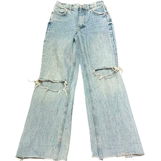 ZARA DENIM BLUE JEANS 100% COTTON STRAIGHT HIGH WAISTED 143 SZ 2