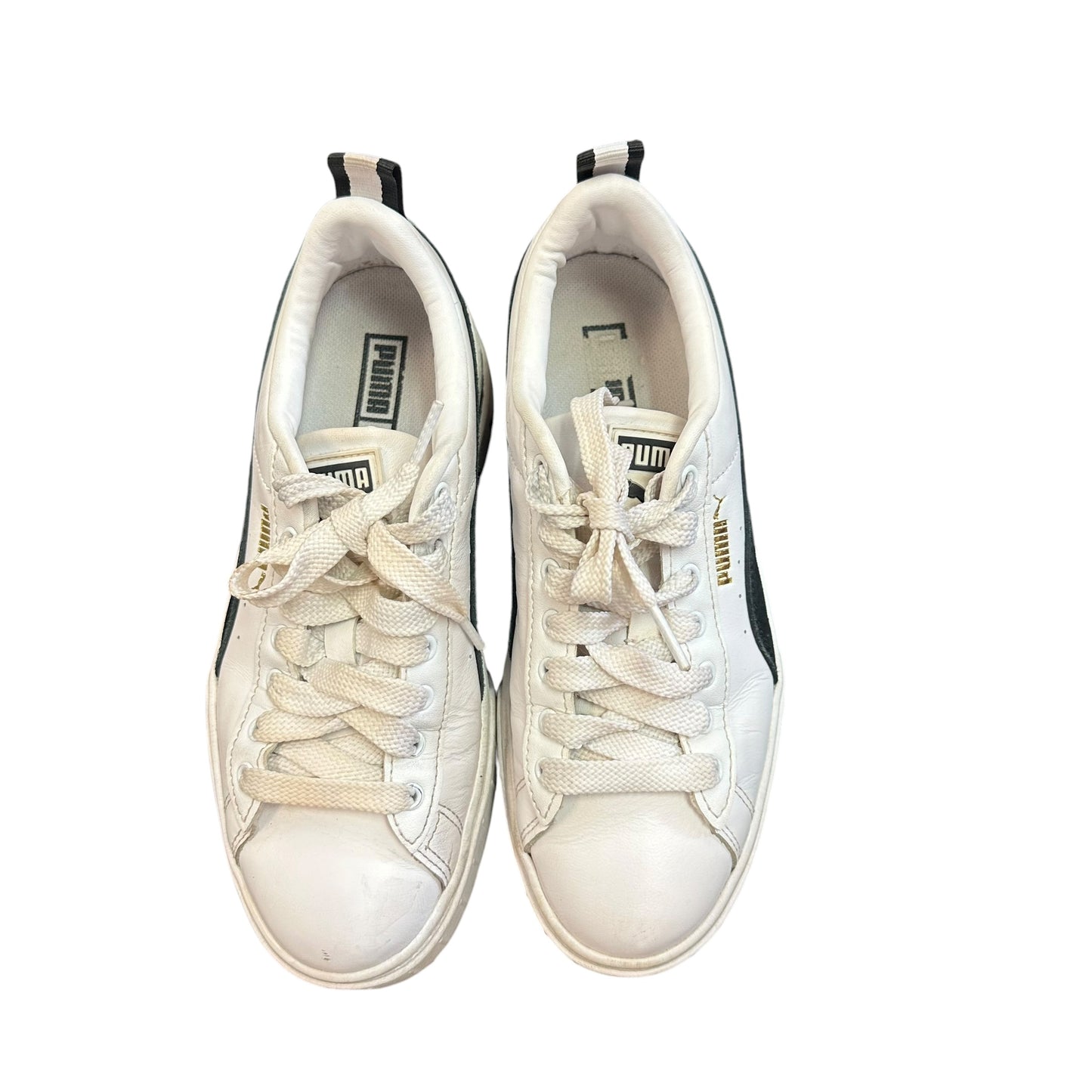 PUMA MAYZE LEATHER PLATFORM SNEAKERS WHITE BLACK 100 SZ 6.5