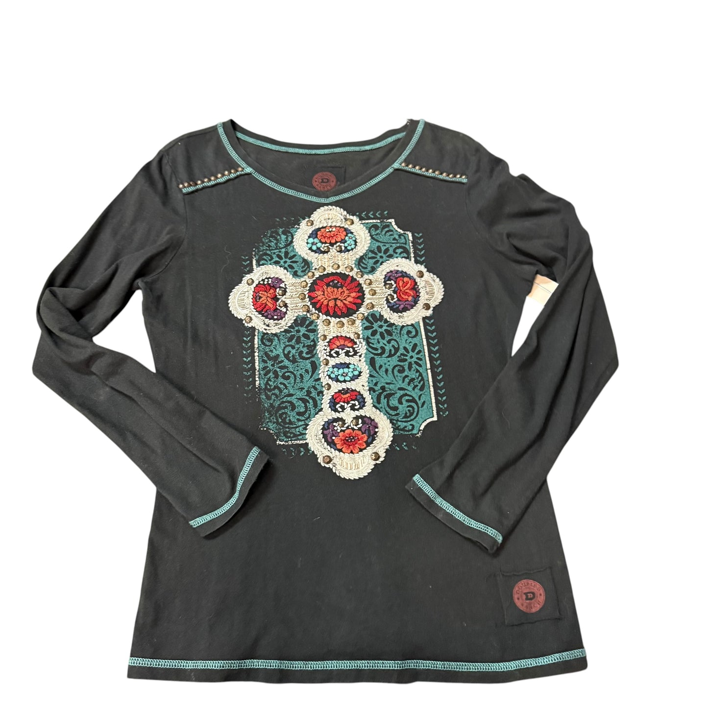 DOUBLE D RANCH BLACK LONG SLEEVE SHIRT CROSS EMBROIDERED 251 MEDIUM