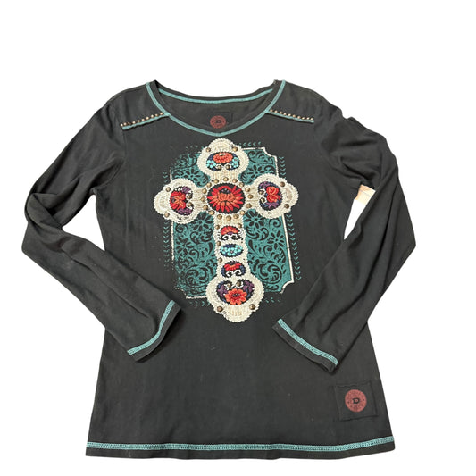 DOUBLE D RANCH BLACK LONG SLEEVE SHIRT CROSS EMBROIDERED 251 MEDIUM