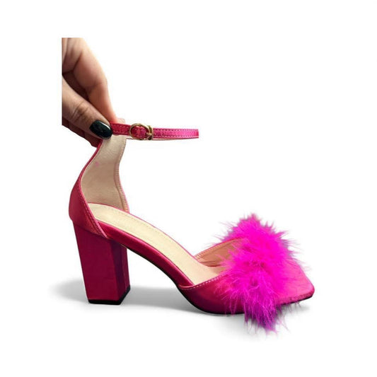 PINK HEELS W ANKLE STRAP & FEATHERS SZ 40/9 NEW