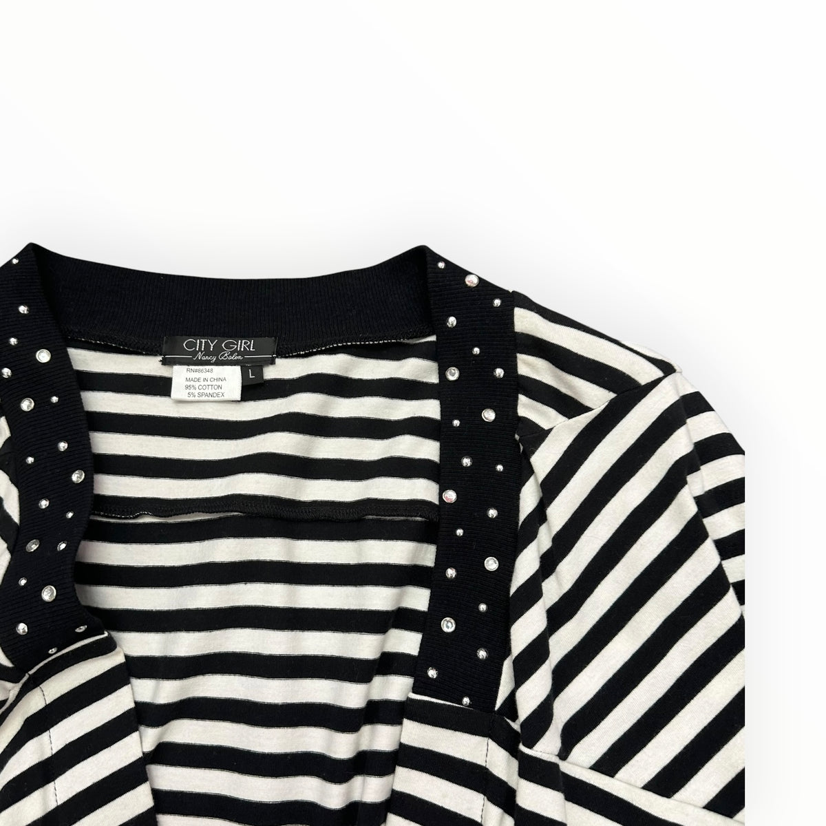 CITY GIRL BLACK WHITE STRIPED OPEN CARDIGAN 100 LARGE
