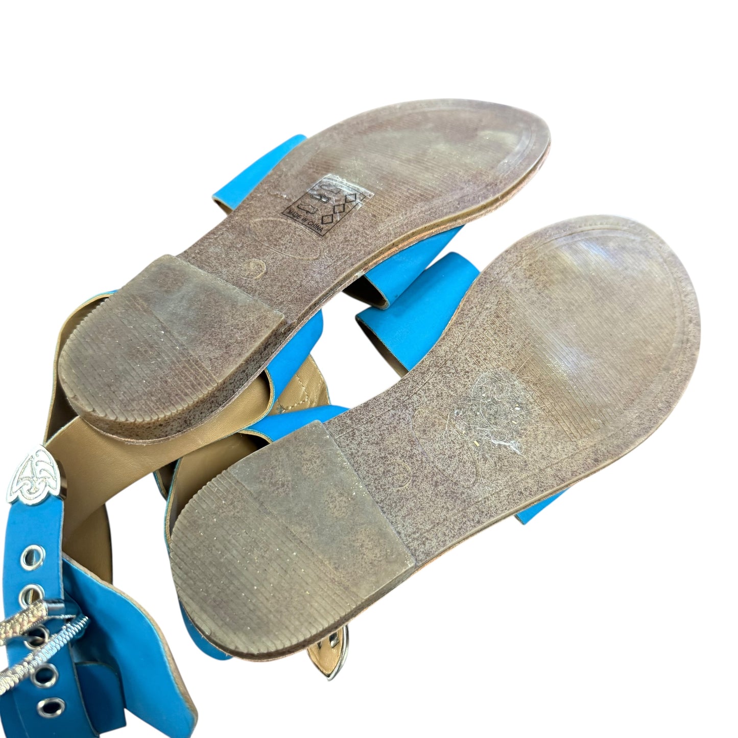 MATA BLUE SILVER WESTERN FLAT SANDALS SZ 7