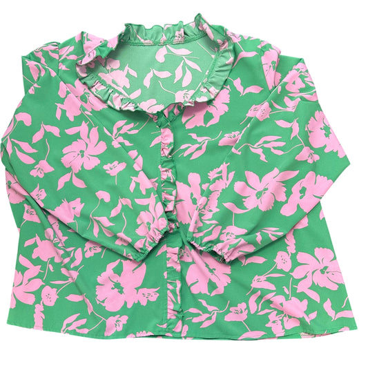 GREEN PURPLE LONG SLEEVE FLORAL BLOUSE 123 3/4X
