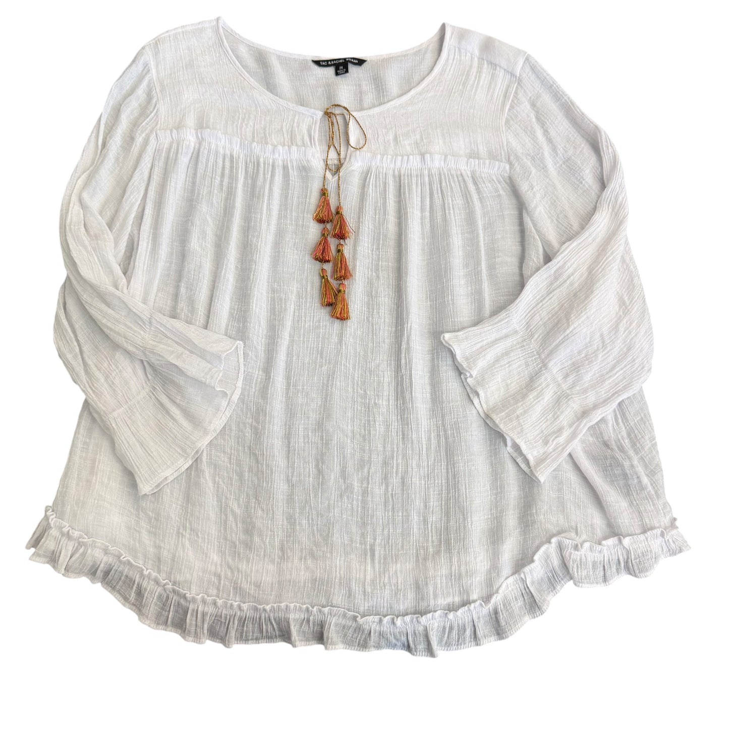 ZAC & RACHEL WHITE RUFFLE HEM BLOUSE 257 2X