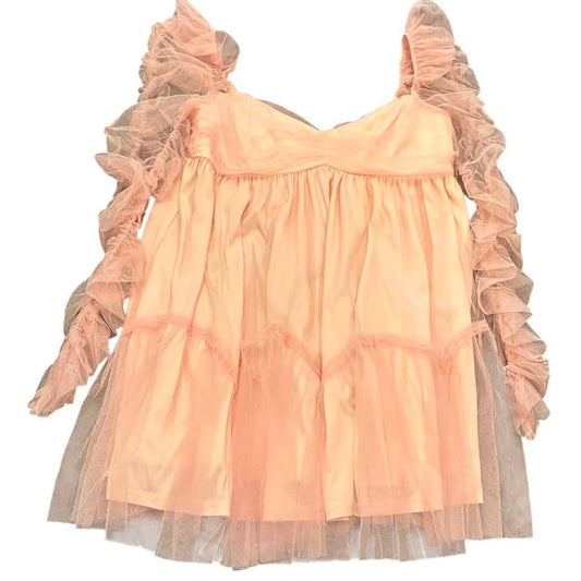 STORIA PINK BABYDOLL RUCHED TULLE DRESS 100 LARGE
