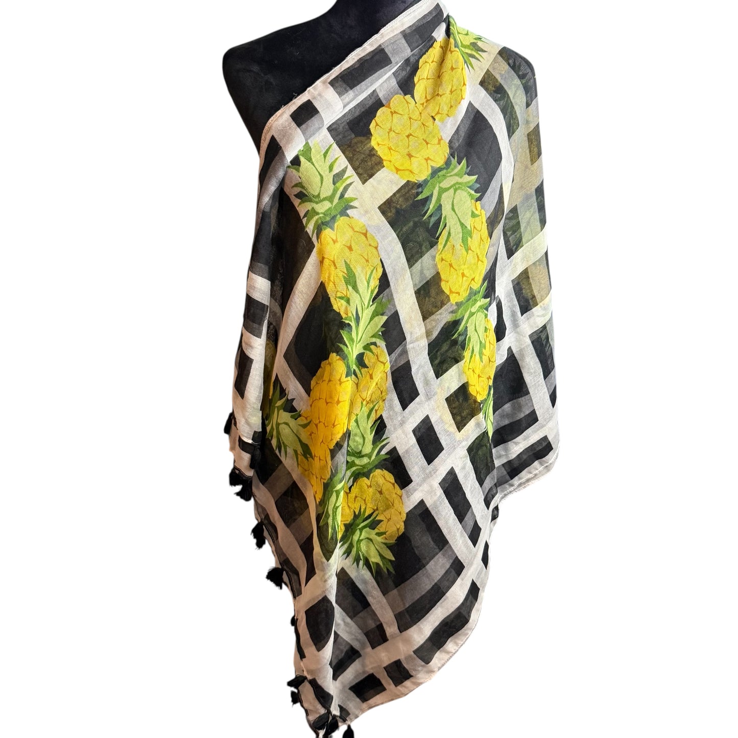 BLACK WHITE PINEAPPLE LARGE SCARF 227