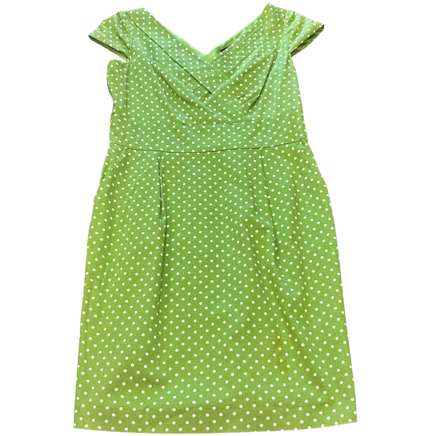 TAHARI GREEN POLKA DOT WHITE SHEATH DRESS 100 SZ 12