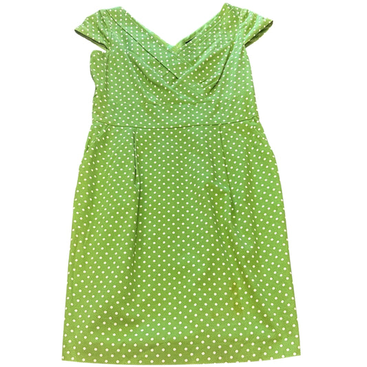 TAHARI GREEN POLKA DOT WHITE SHEATH DRESS 100 SZ 12