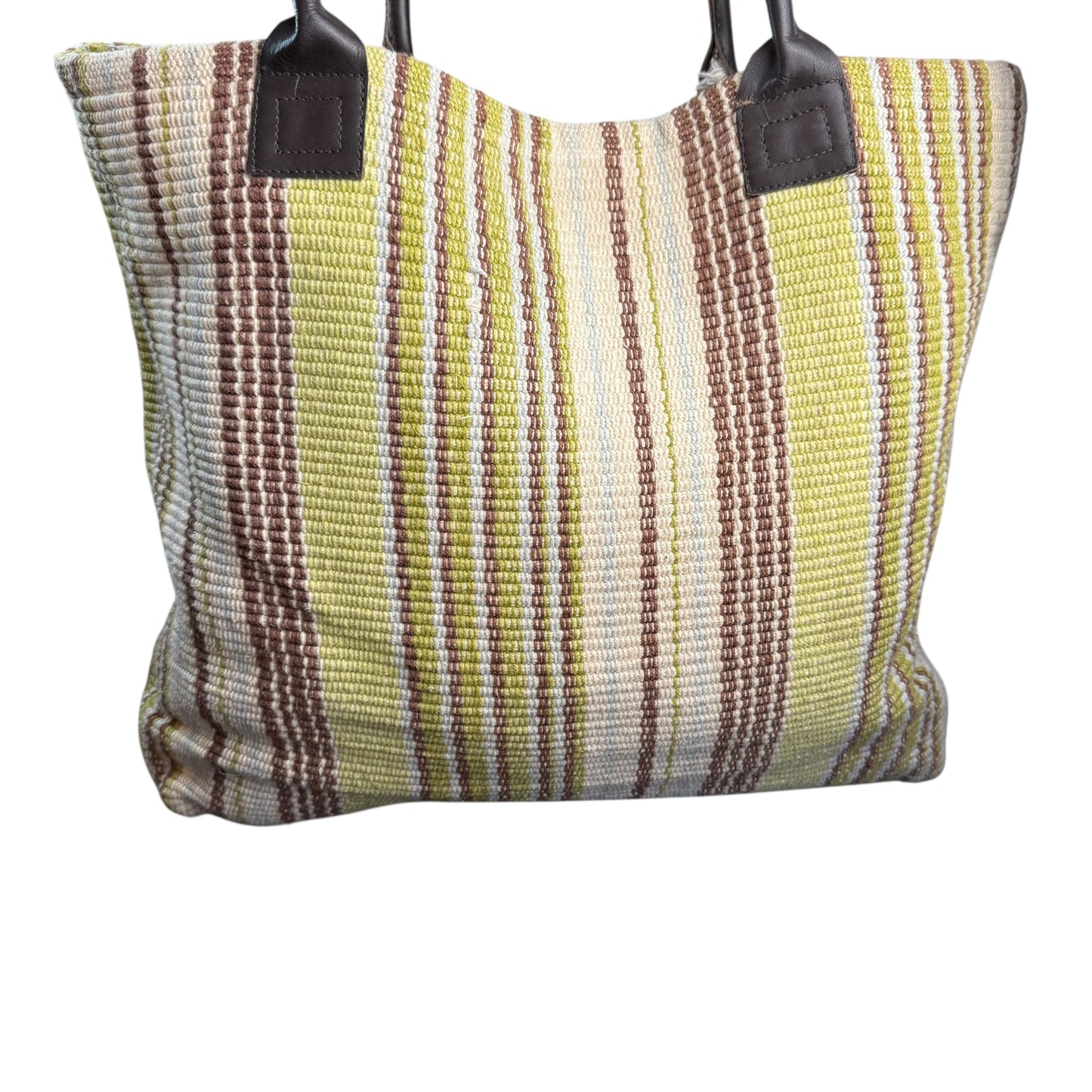 DASH & ALBERT HANDWOVEN COTTON SHOULDER BAG TOTE STRIPED BROWN LEATHER 100