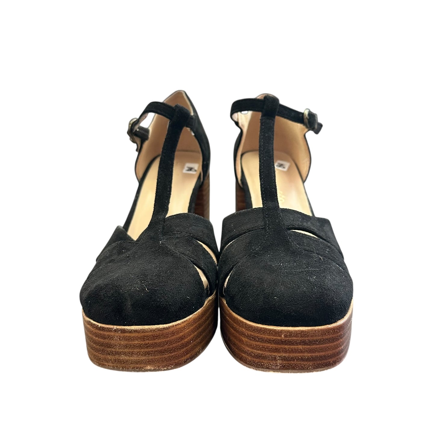 HOUSE OF HARLOW BLACK PLATFORM WOODEN HEELS 84 SZ 7.5