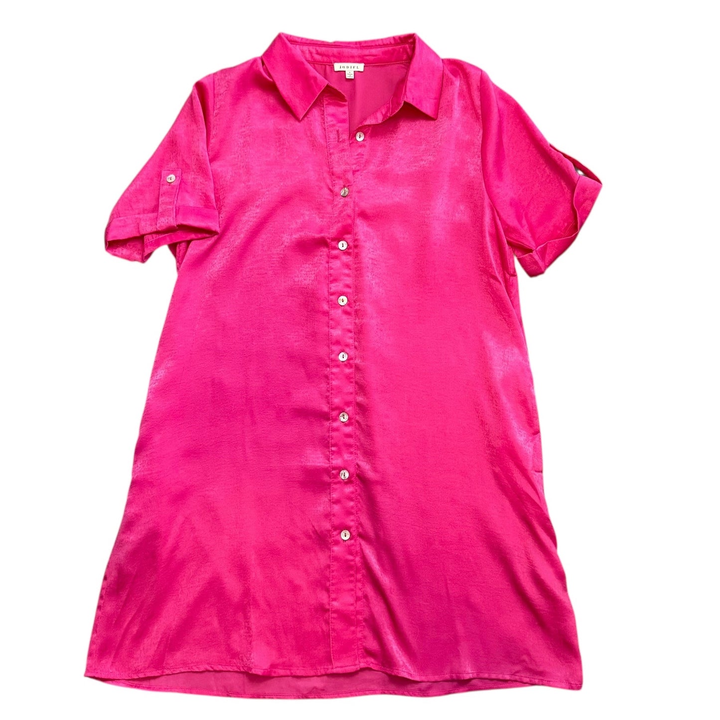 JODIFL PINK SATIN BUTTON UP DRESS 100 LARGE