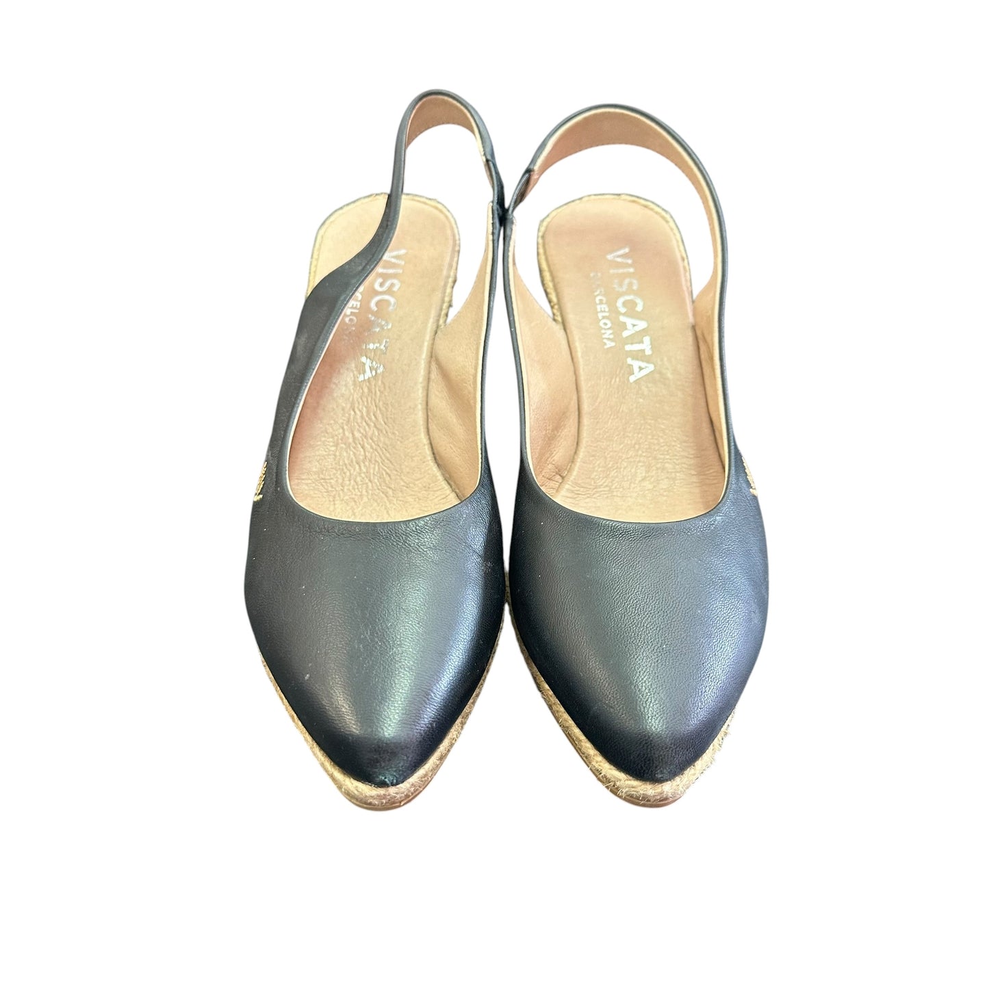 VISCATA PALOMERA CANVAS ESPADRILLE WEDGES BLACK LEATHER 214 SZ 8.5