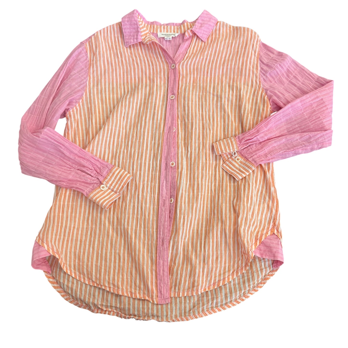 BEACH LUNCH LOUNGE PINK ORANGE BUTTON UP BLOUSE 100 SMALL