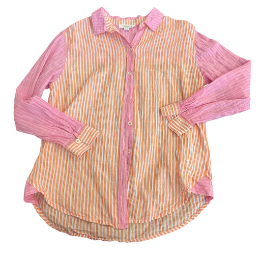 BEACH LUNCH LOUNGE PINK ORANGE BUTTON UP BLOUSE 100 SMALL