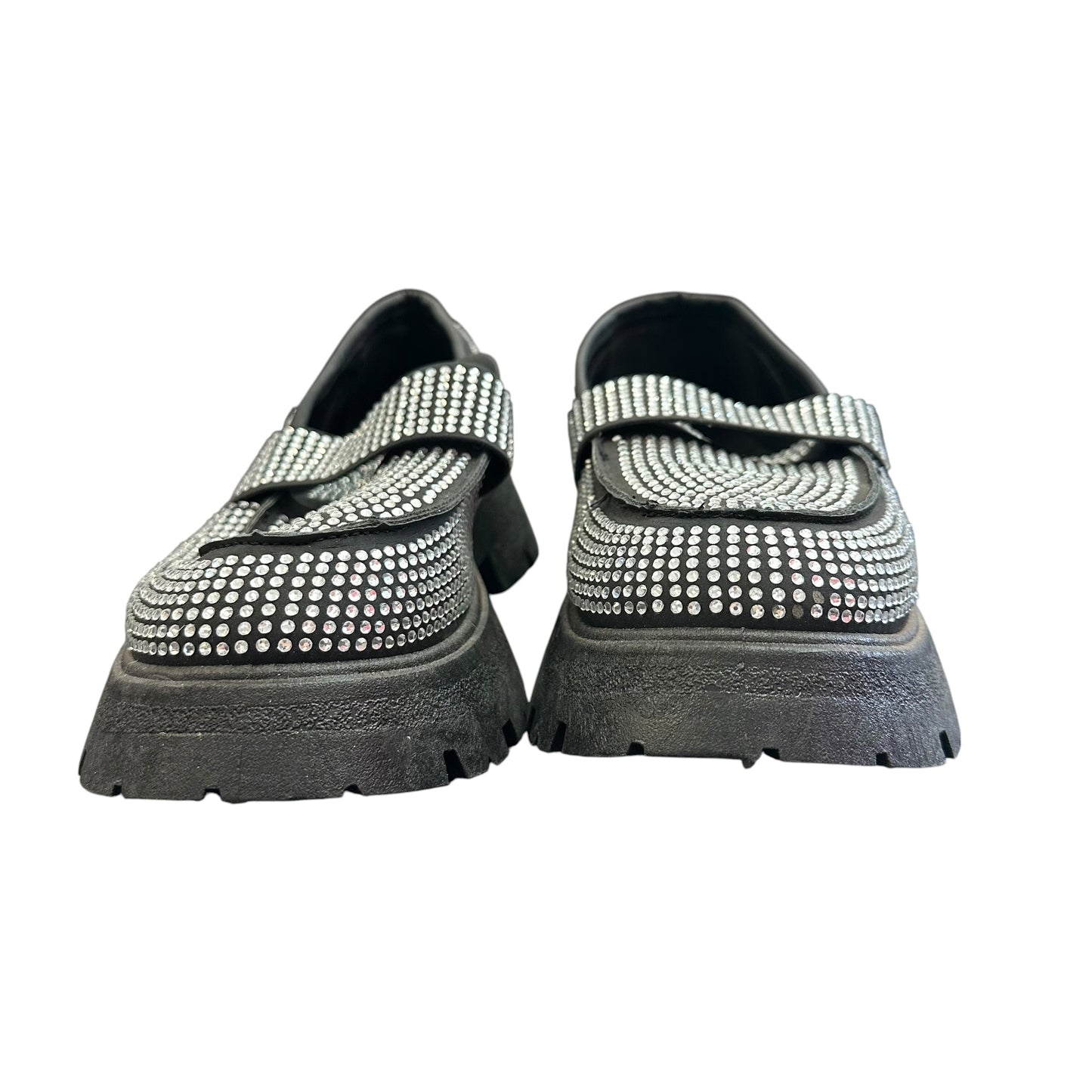 WILD DIVA BLACK PLATFORM LOAFERS RHINESTONES 100 SZ 9 **
