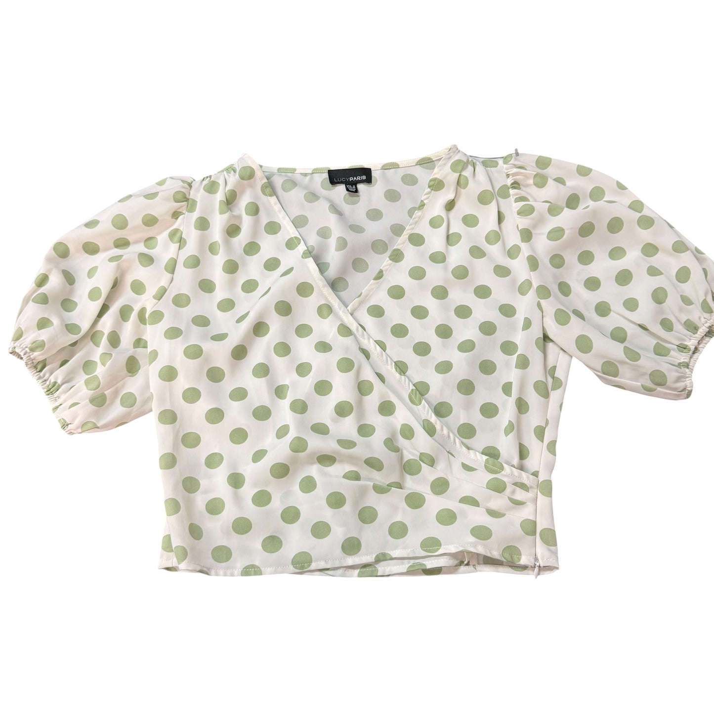 LUCY PARIS WHITE GREEN POLKA DOT PUFF SLEEVE BLOUSE 100 SMALL