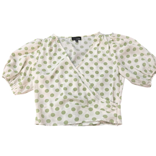 LUCY PARIS WHITE GREEN POLKA DOT PUFF SLEEVE BLOUSE 100 SMALL