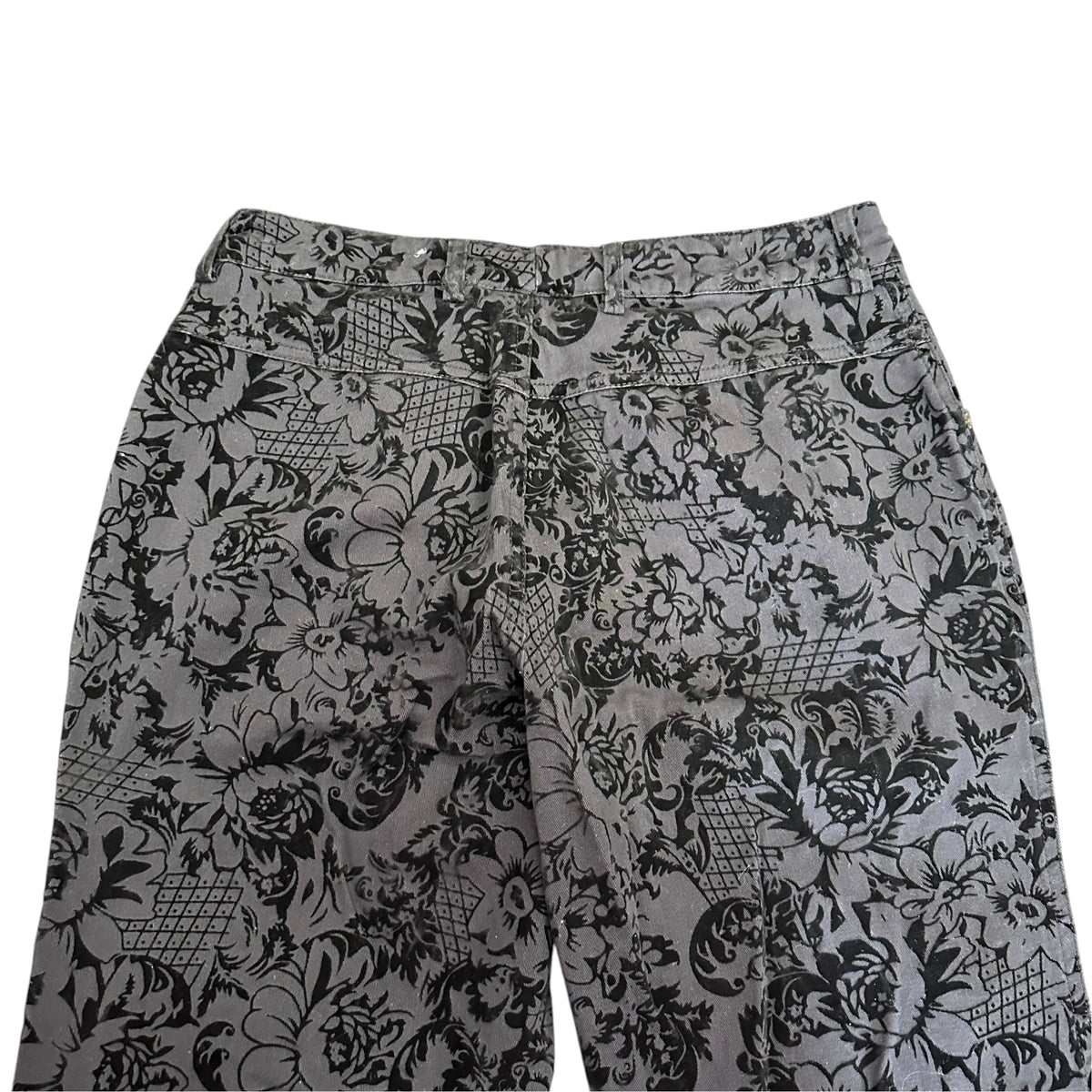 DENIM & CO Y2K BLACK FLORAL JACQUARD PANTS LEAF DESIGN 289 SZ 6