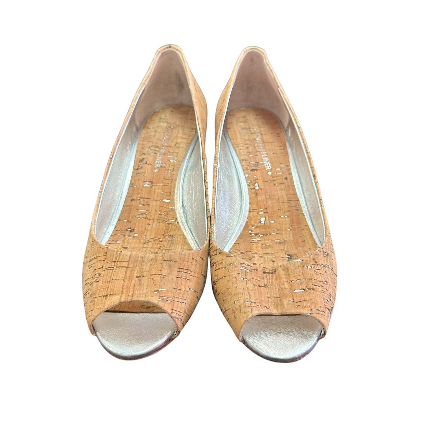 DONALD J PLINER SILVER NATURAL METALLIC CORK WEDGES 87 SZ 7.5
