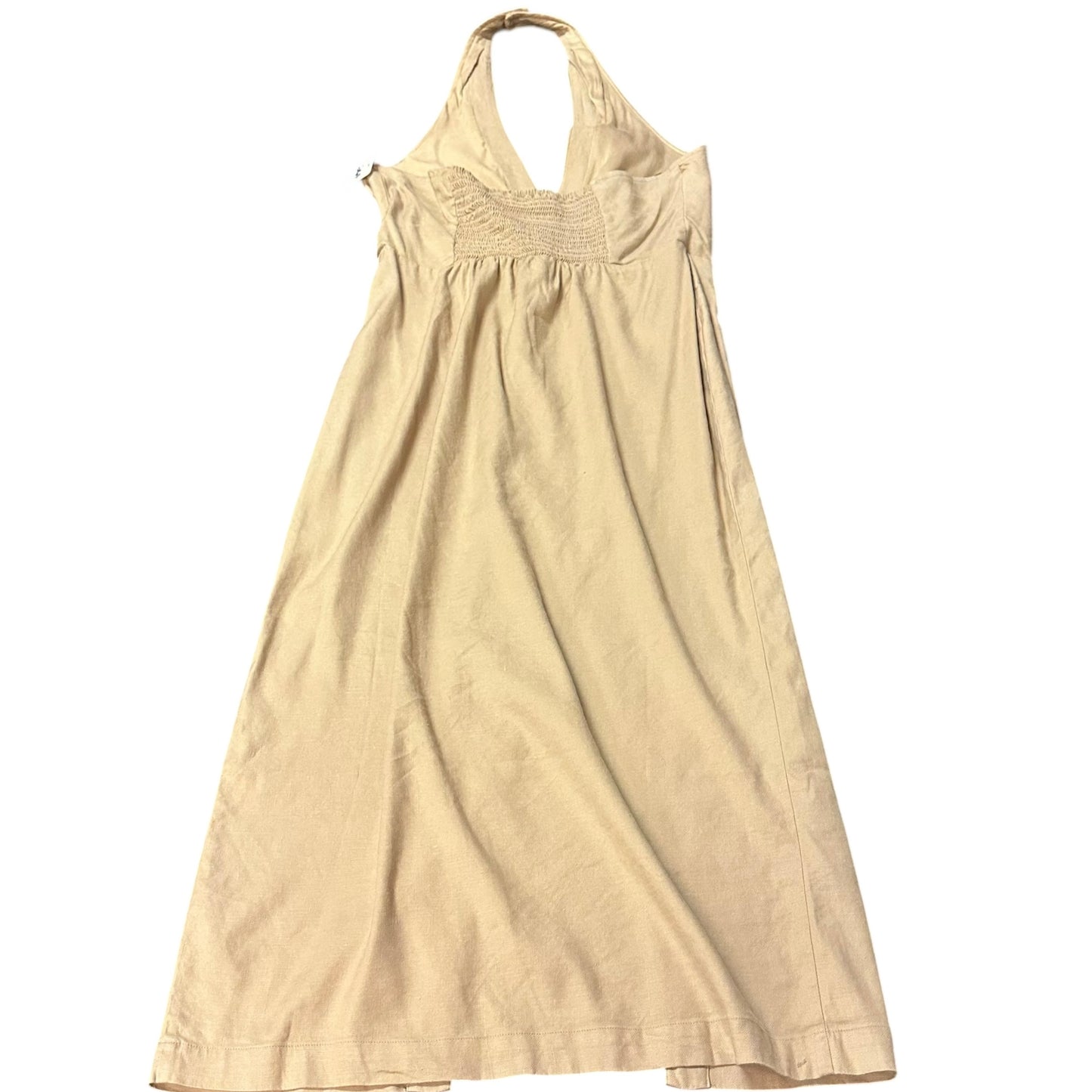 BY ANTHROPOLOGIE LINEN HALTER COLUMN MIDI DRESS TAN NWT 264 MED PETITE
