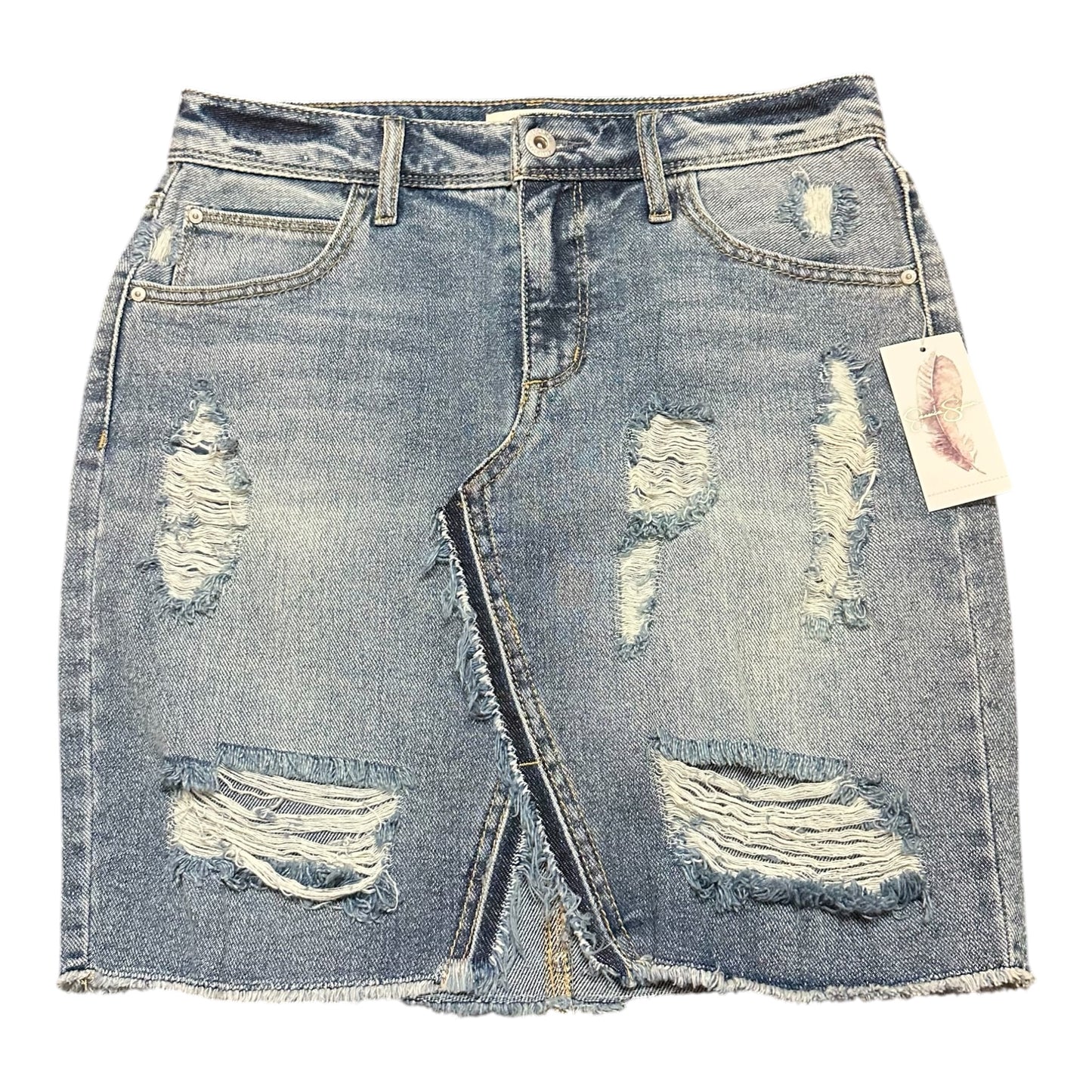 JESSICA SIMPSON BLUE DENIM ADORN HIGH RISE SKIRT NWT 100 SZ 26
