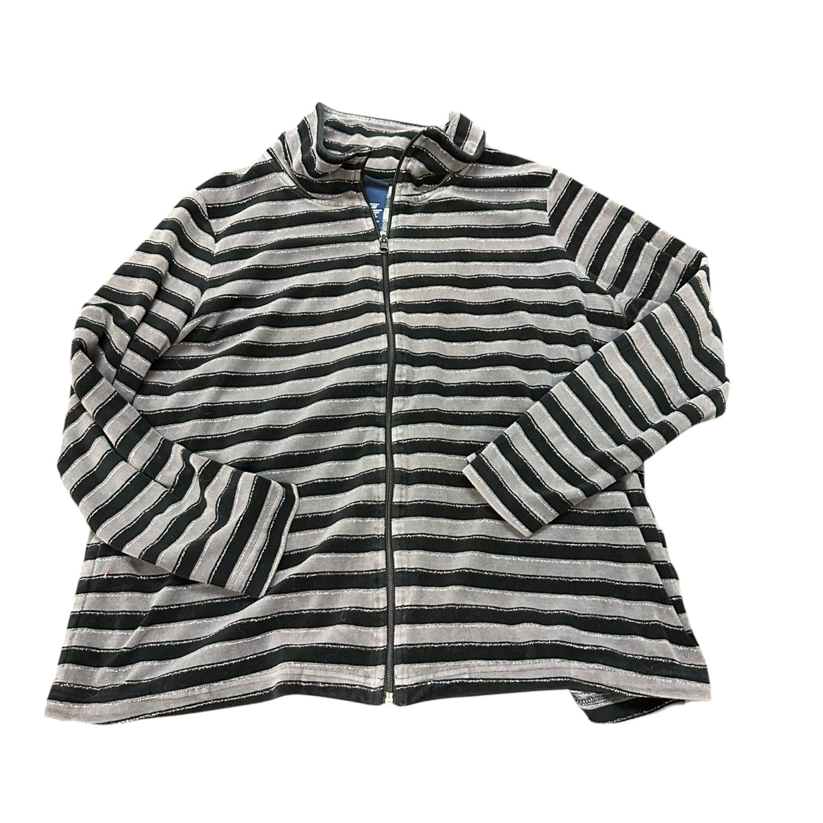 BASIC EDITION BLACK GRAY STRIPED VELOUR FULL ZIP JACKET 227 1X