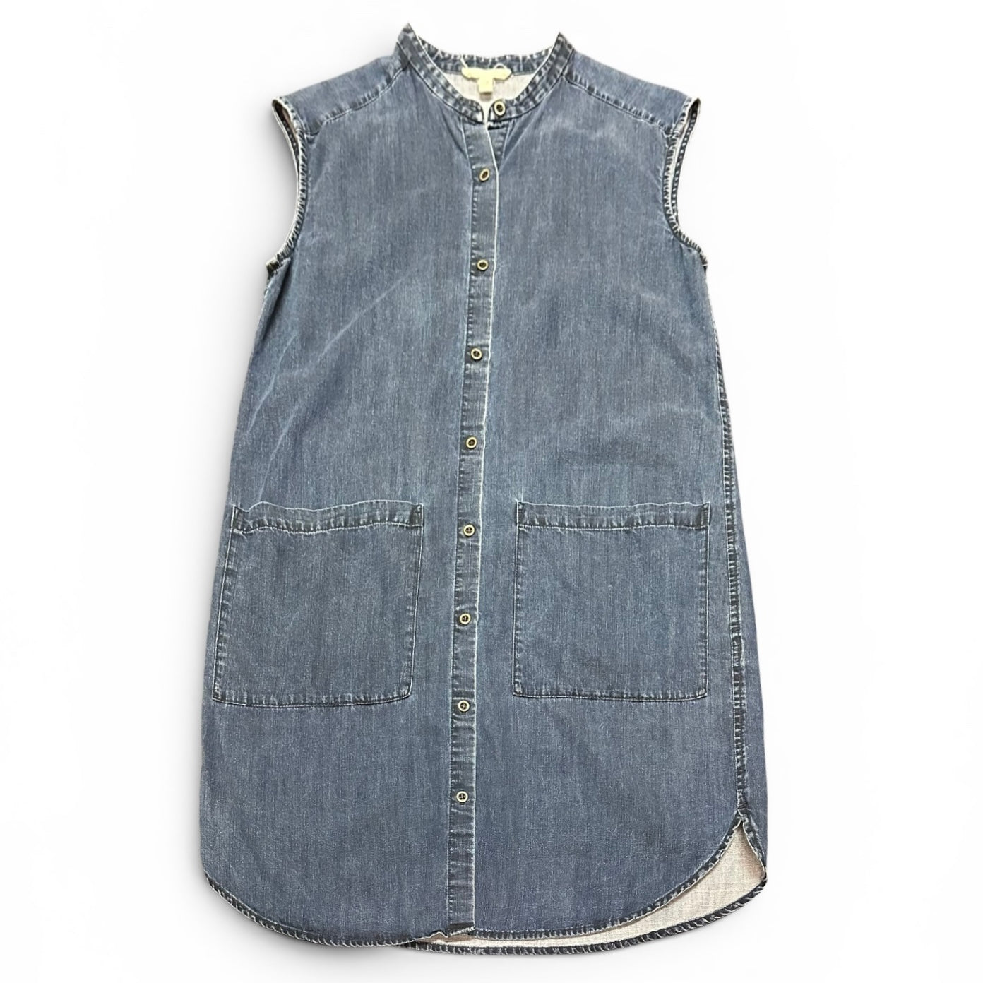 EILEEN FISHER BLUE DENIM CHAMBRAY BUTTON UP SHIFT DRESS 100 XS