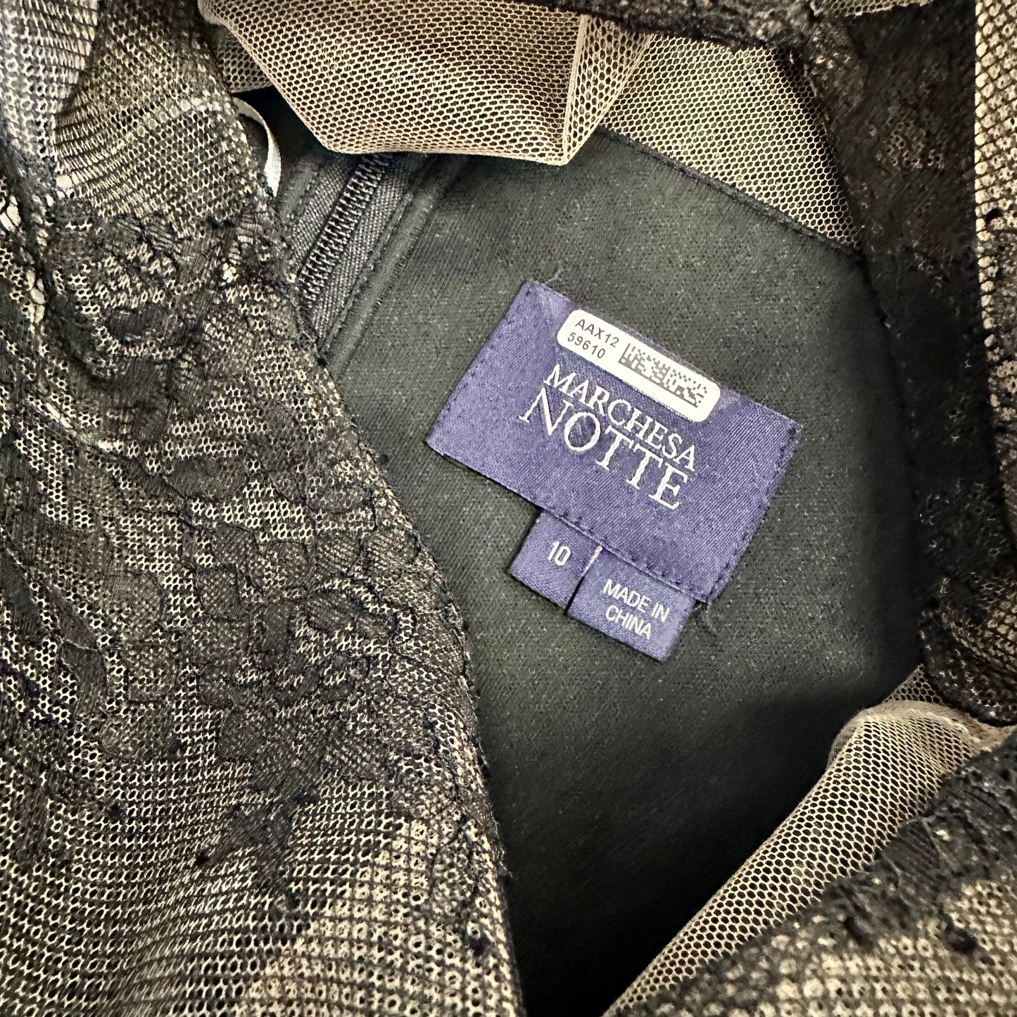 MARCHESA NOTTE CREPE BLACK LACE FLUTTER SLEEVE COCKTAIL DRESS 249 SZ 10