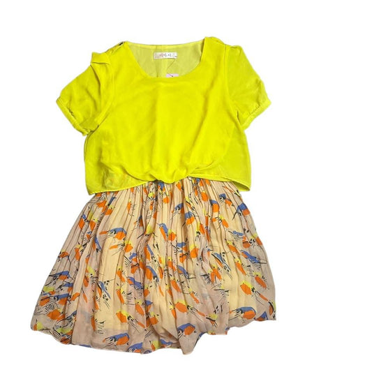 YELLOW PLEATED BIRD DRESS - 84 MEDIUM