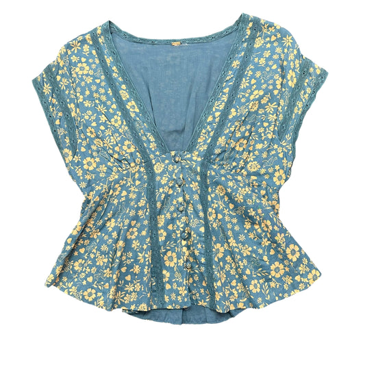 FREE PEOPLE BLUE YELLOW FLORAL BLOUSE NWOT 7 SMALL