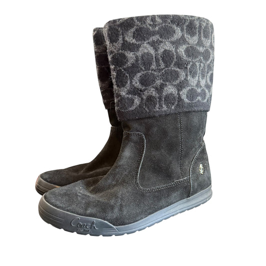 COACH TATUM BLACK LEATHER WOOL BLEND BOOTS 100 SZ 8M