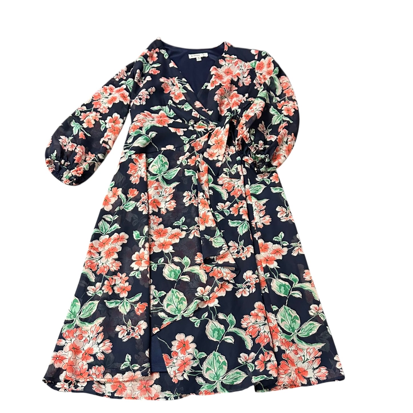 ROBBIE BEE NAVY FLORAL CHIFFON DRESS 261 SZ 6