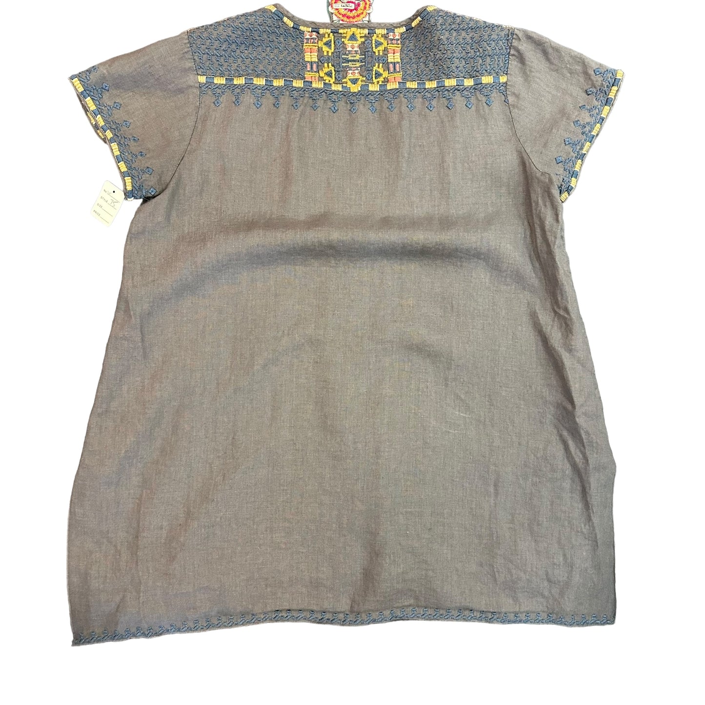 JOHNNY WAS WOMENS GRAY LINEN EMBROIDERED BLOUSE MEDIUM