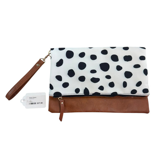 DAISY CLUTCH BLACK WHITE BROWN FAUX LEATHER WRISTLET NWT 156