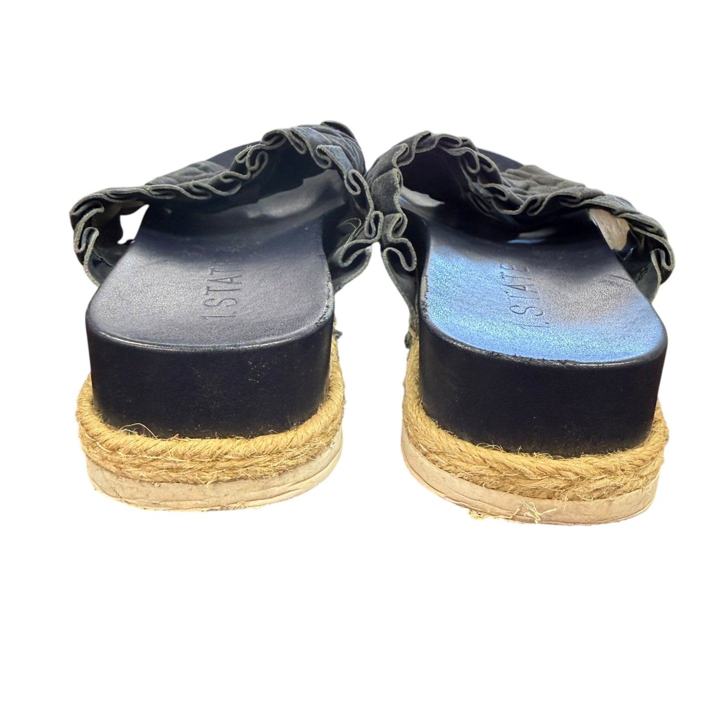 1.STATE SALYN RUFFLE SUEDE ESPADRILLE SLIDE SANDALS NAVY SZ 8.5