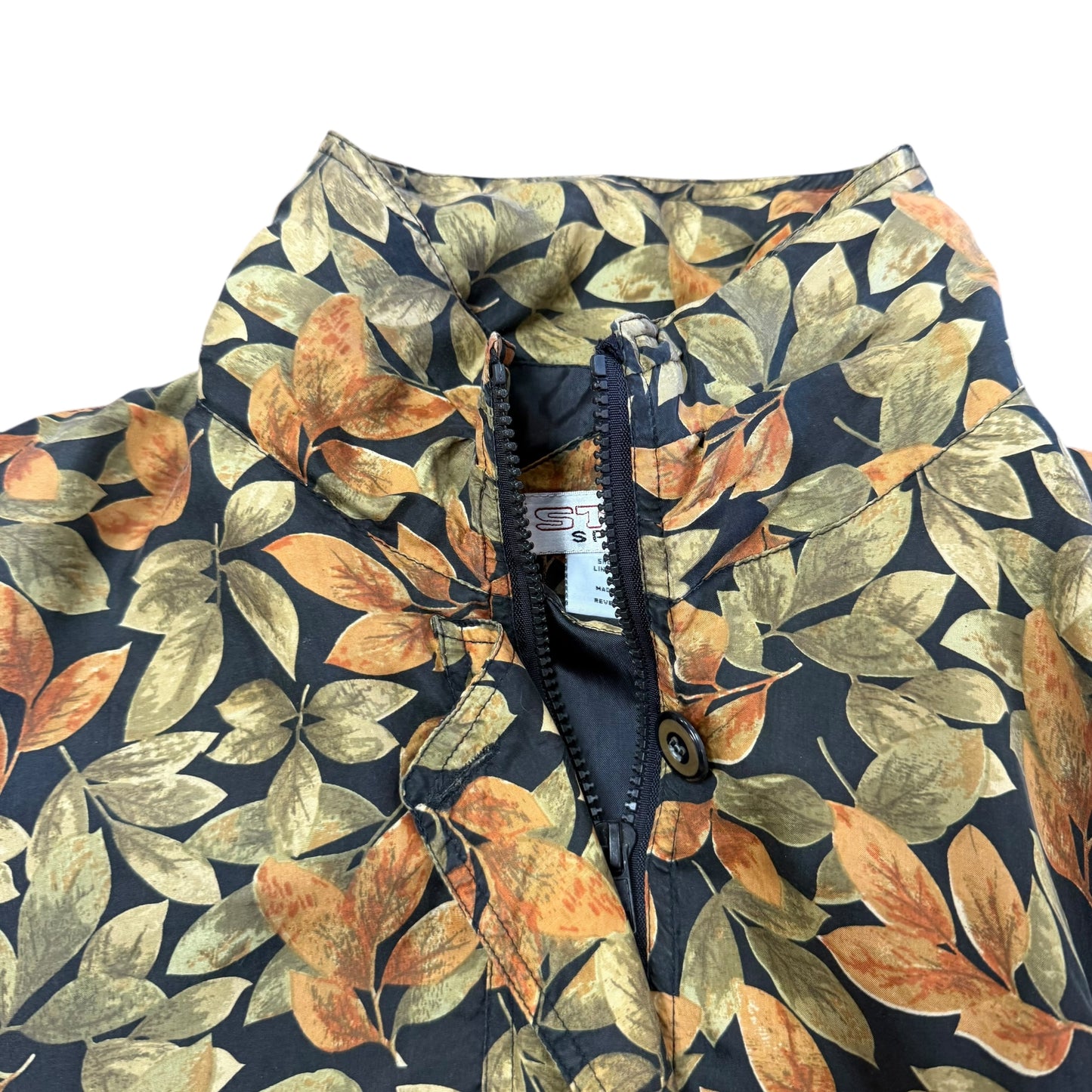 STUNT SPORTS VINTAGE 100% SILK GOLD LEAVES BOMBER JACKET 100 LARGE