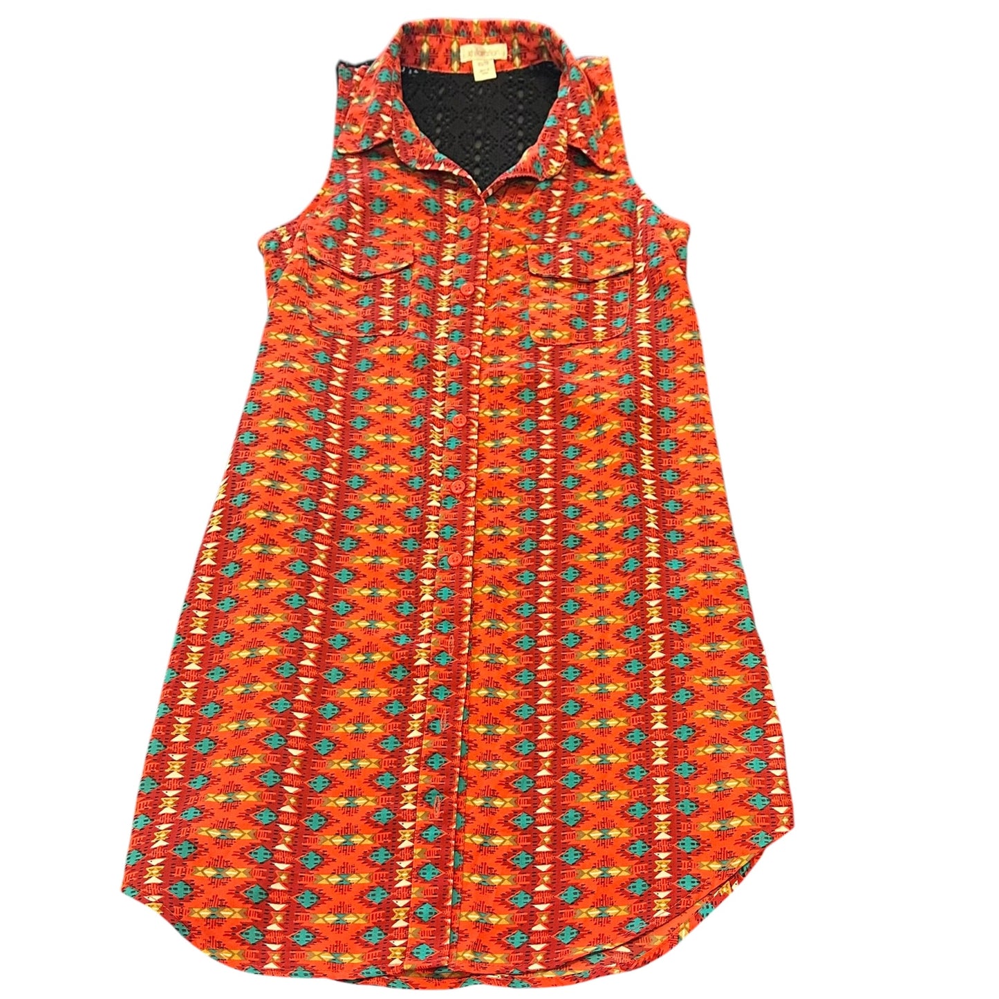 XHILARATION AZTEC BUTTON UP DRESS SLEEVELESS Y2K 100 XS