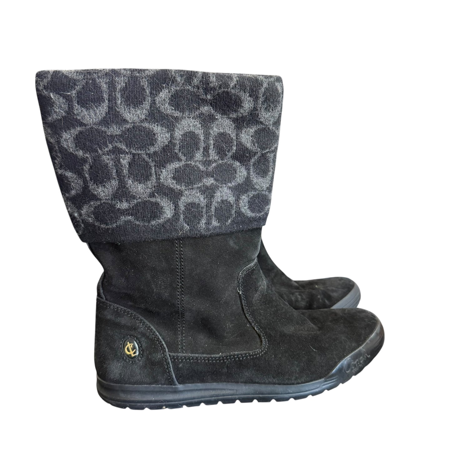 COACH TATUM BLACK LEATHER WOOL BLEND BOOTS 100 SZ 8M