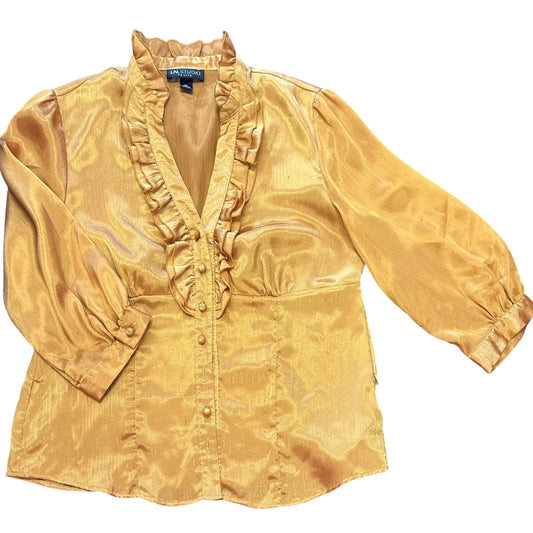 IN STUDIO GOLD BUTTON UP BLOUSE Y2K 100 LARGE PETITE
