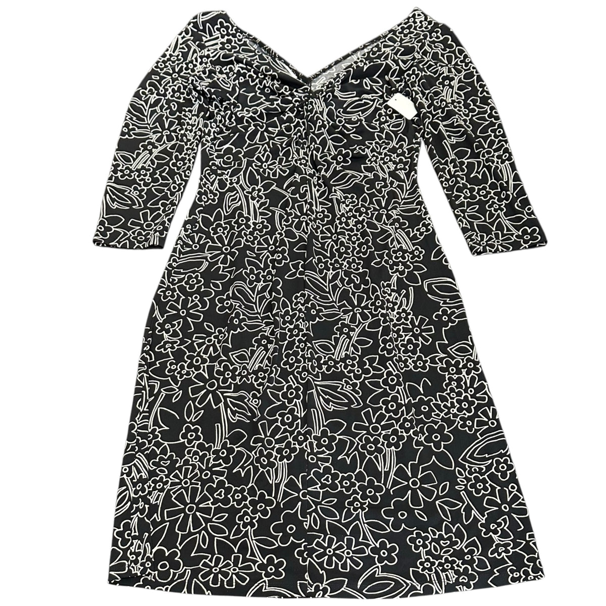LONDON TIMES BLACK FLORAL FAUX WRAP MIDI DRESS 289 SZ 10