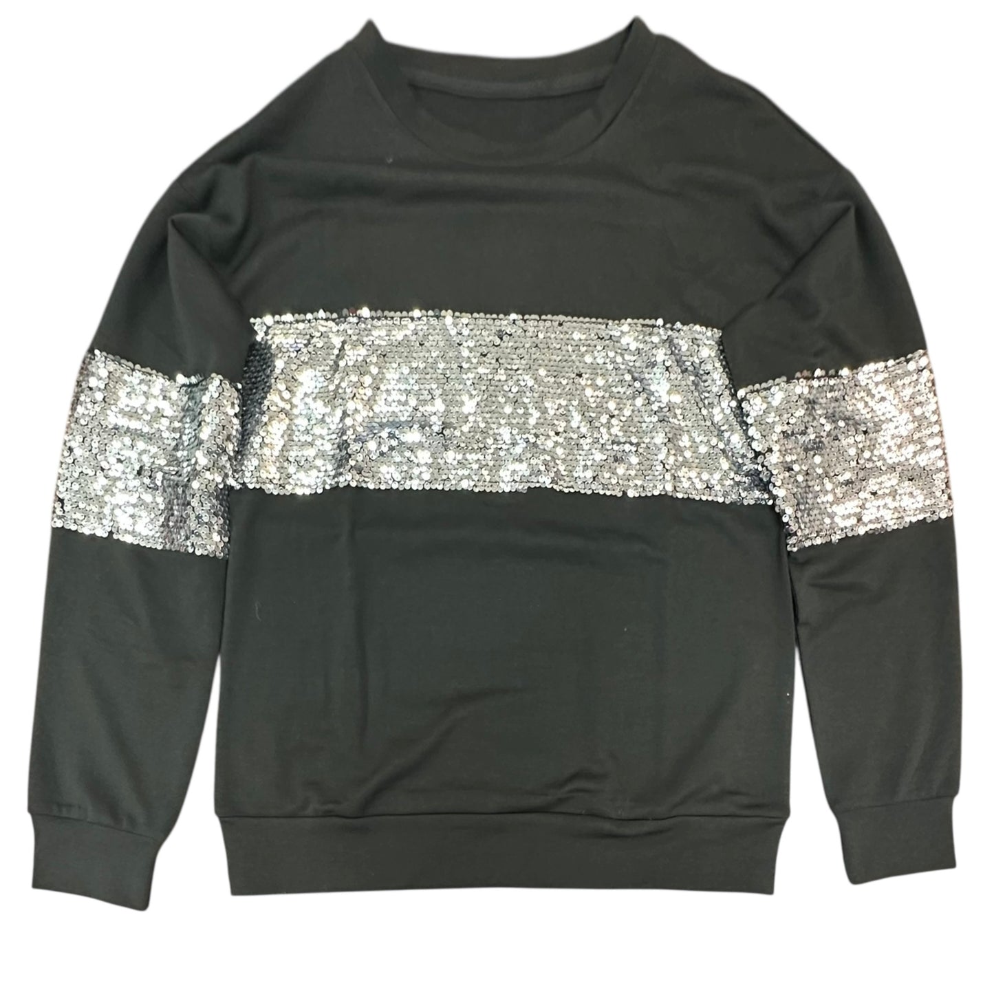 BLACK SILVER SEQUINS SWEATSHIRT 225 SMALL