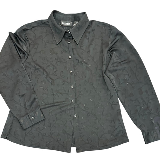 NY&CO BLACK FLORAL BUTTON UP BLOUSE LARGE