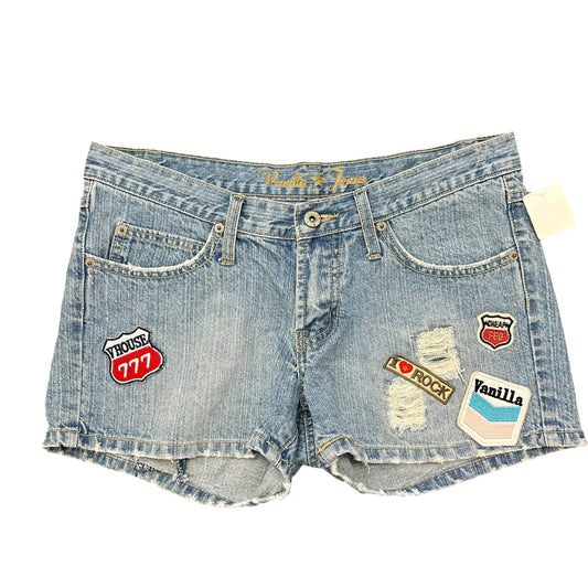 VANILLA STAR JEANS DENIM SHORTS LOW WAIST Y2K PATCHES 276 SZ 10/11