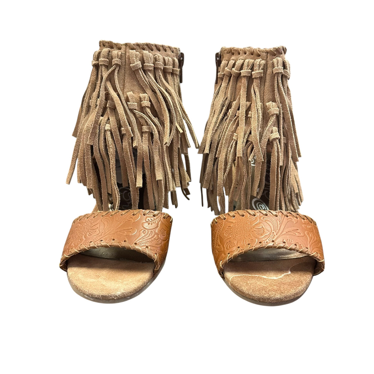 NAUGHTY MONKEY TAN TRUE FRINGE WEDGES 246 SZ 8
