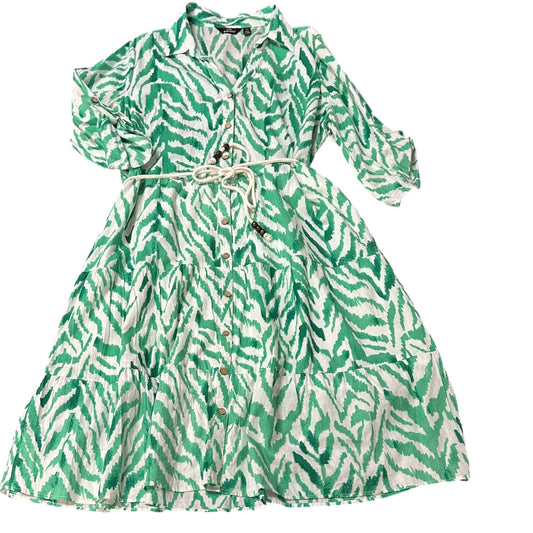 MLLE GABRIELLE GREEN WHITE TIERED DRESS 279 XL