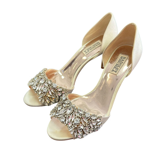 BADGLEY MISCHKA HANSEN HEELS IVORY SATIN 119 SZ 7.5